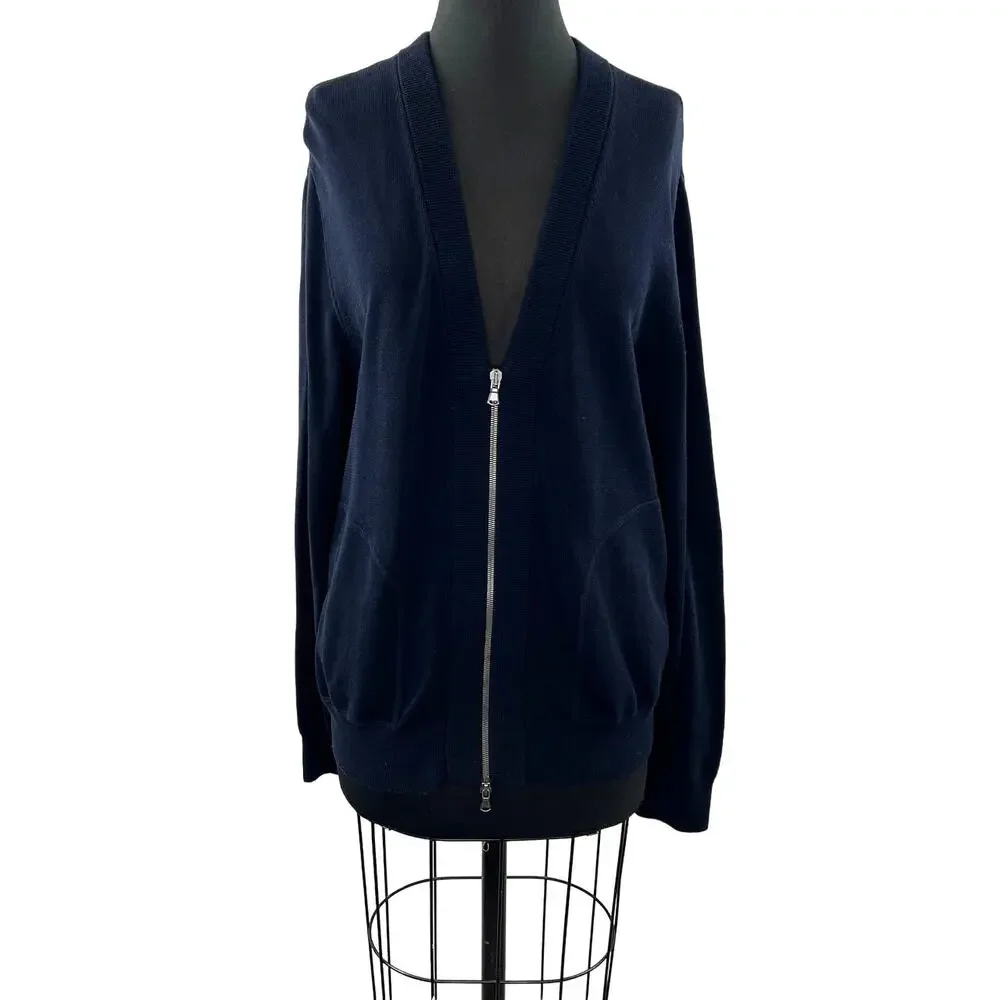 VINCE Mens Blue Cotton V-Neckline Long Sleeve Zip Front Cardigan w/ Pockets Sz M